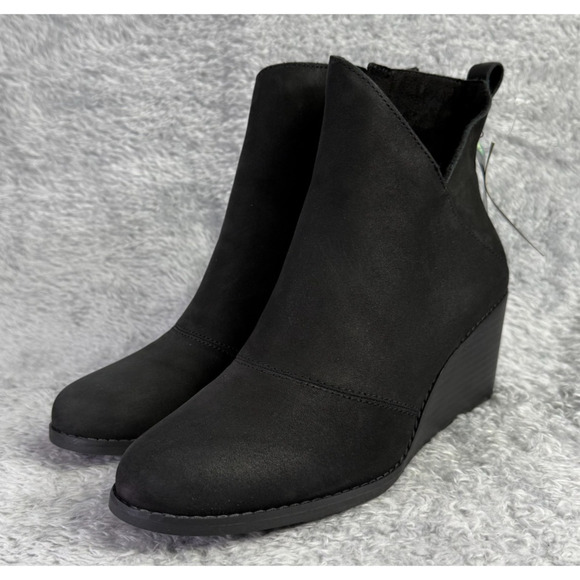 TOMS Sutton Women's Wedge Ankle Boot Sz 9.5 Black New Booties Wear Good Comfy - Picture 1 of 9